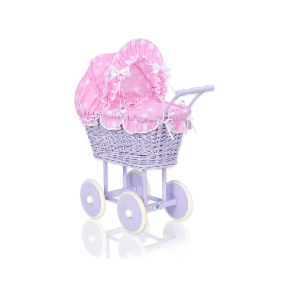 Landau Poupée en Rotin Rose Lila à Pois
