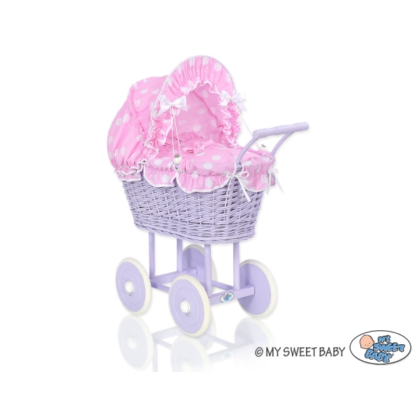 Landau Poupée en Rotin Rose Lila à Pois