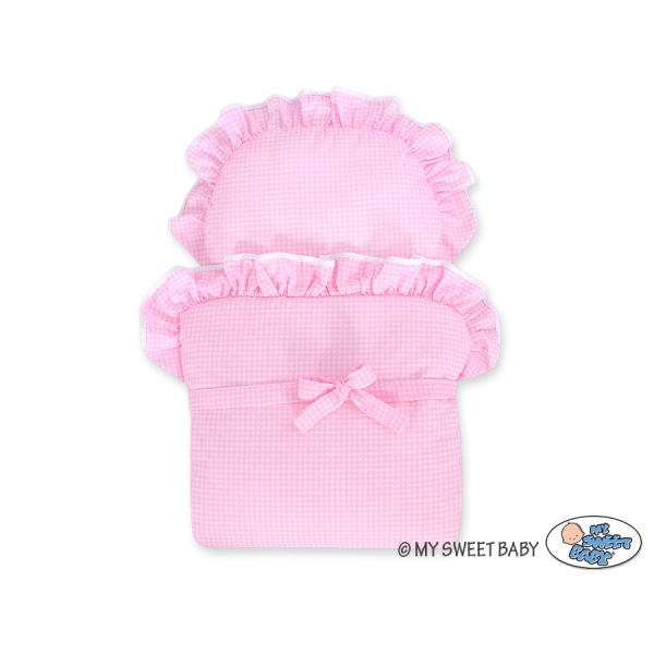 Landau pour Poupée en Osier Rose à Carreaux Rose Poussiéreux
