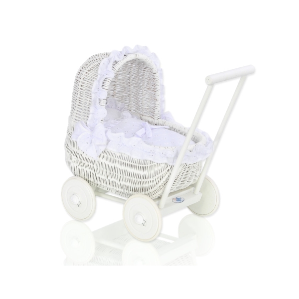 Landau Poussette de Poupée en Osier Blanc