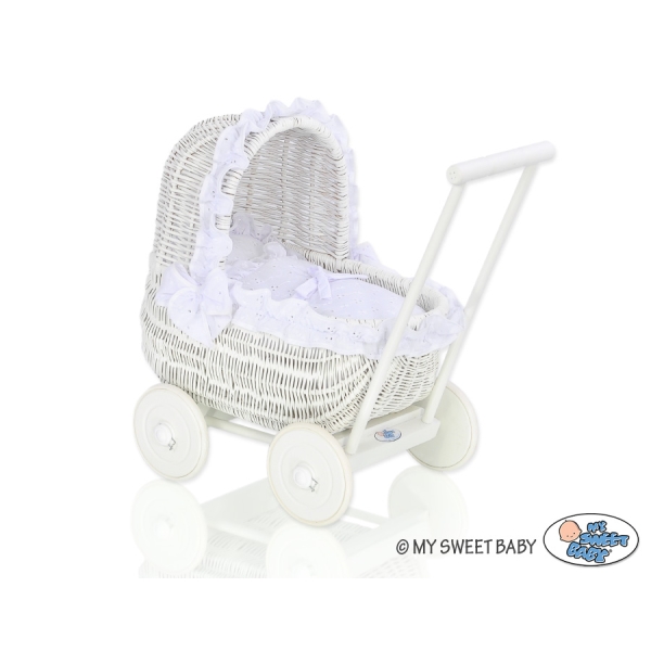 Landau Poussette de Poupée en Osier Blanc