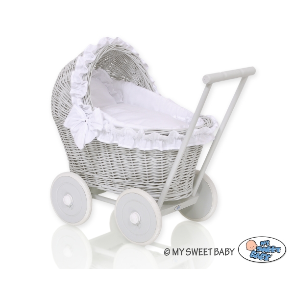 Landau Poussette de Poupée en Osier Blanc Gris