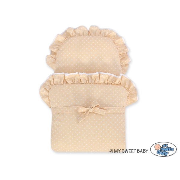 Landau Poussette de Poupée en Osier Blanc Gris Beige à Pois