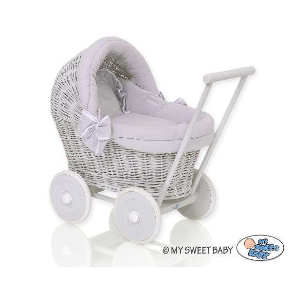 Landau Poussette de Poupée en Osier Gris