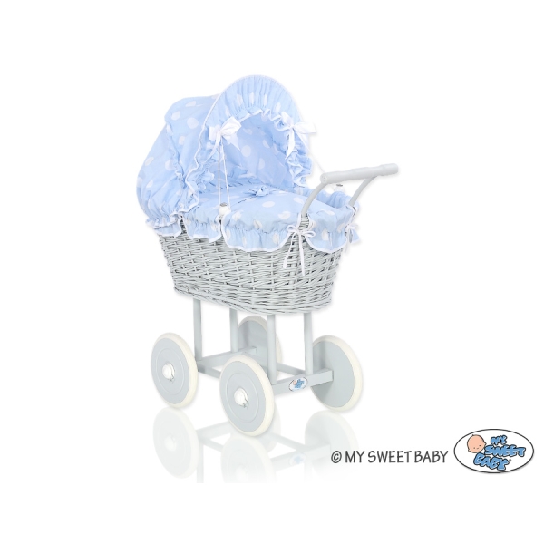 Landau Poussette de Poupée en Osier Gris