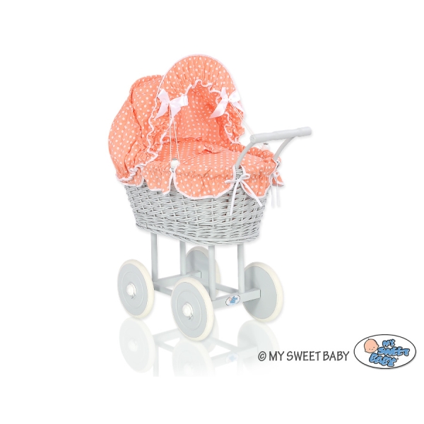 Landau Poussette de Poupée en Osier Gris Pêche