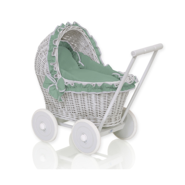 Landau Poussette de Poupée en Osier Gris Vert Pastel
