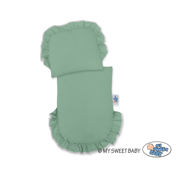 Landau Poussette de Poupée en Osier Gris Vert Pastel