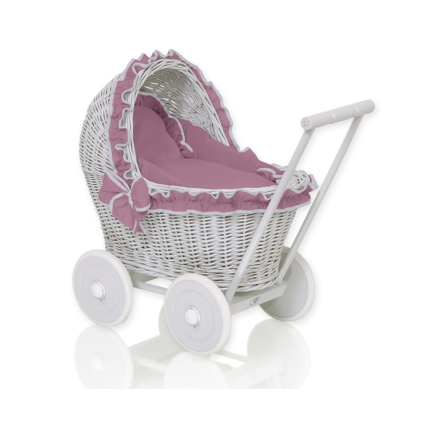 Landau Poussette de Poupée en Osier Gris Violet Pastel