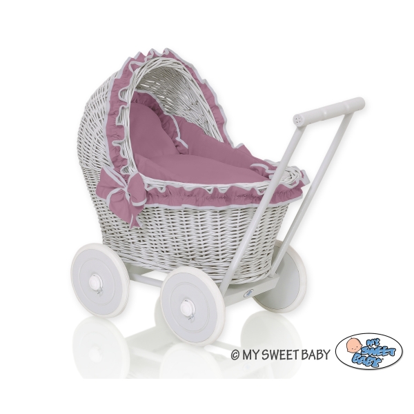 Landau Poussette de Poupée en Osier Gris Violet Pastel