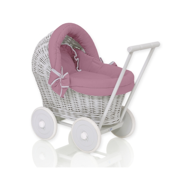 Landau Poussette de Poupée en Osier Gris Violet Pastel