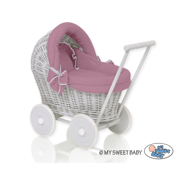 Landau Poussette de Poupée en Osier Gris Violet Pastel
