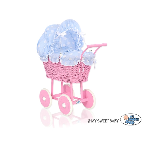 Landau Poussette de Poupée en Osier Rose