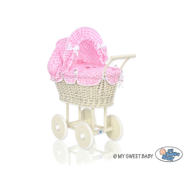 Landau Poussette de Poupée en Osier Rose