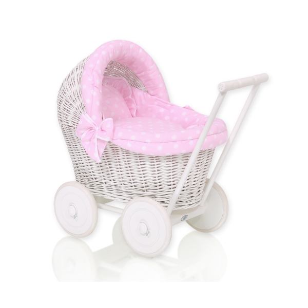 Landau Poussette de Poupée en Osier Rose à Pois