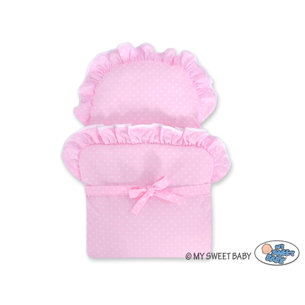 Landau Poussette de Poupée en Osier Rose Blanc à Pois Rose Poussiéreux