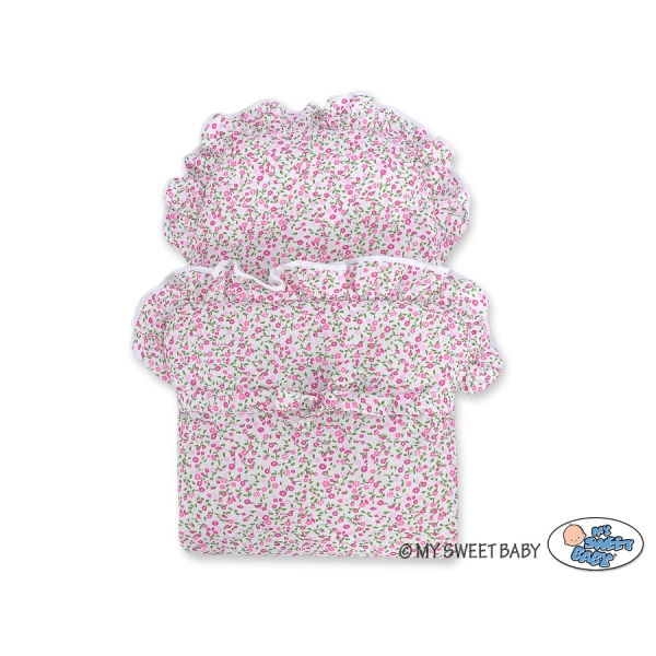 Landau Poussette de Poupée en Osier Rose Bleu Fleurs