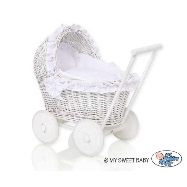 Landau-poussette pour Poupée en Osier Blanc