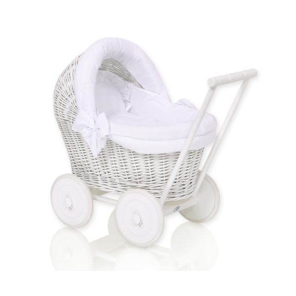 Landau-poussette pour Poupée en Osier Blanc