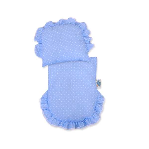 Landau-poussette pour Poupée en Osier Blanc Bleu à Pois