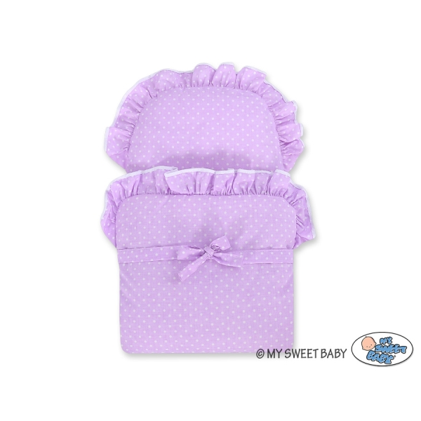 Landau-poussette pour Poupée en Osier Blanc Lila à Pois