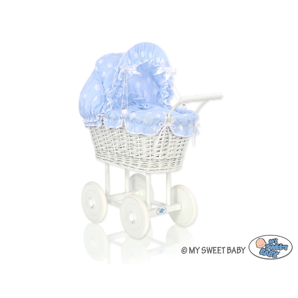 Landau-poussette pour Poupée en Osier Bleu à Pois