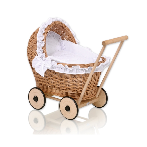 Landau Poussettes Poupée en Osier Naturel Blanc