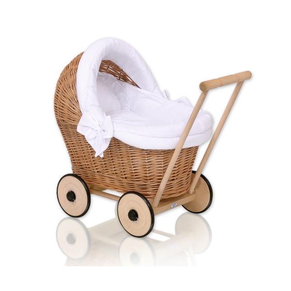 Landau Poussettes Poupée en Rotin Naturel Blanc