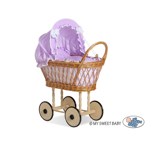 Landau Poussettes Poupée en Rotin Naturel Lila