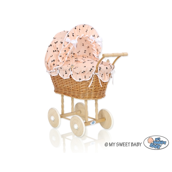 Landau Poussettes Poupée en Rotin Naturel Petits Nœuds