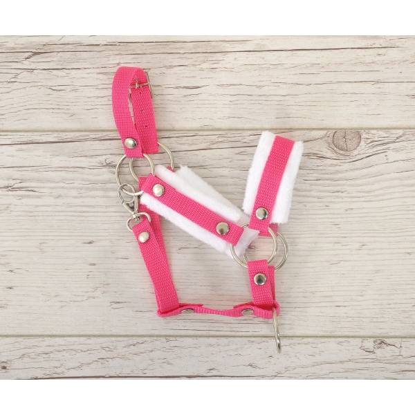 Licol avec Fourrure Blanche pour Cheval Bâton A3 Rose Foncé