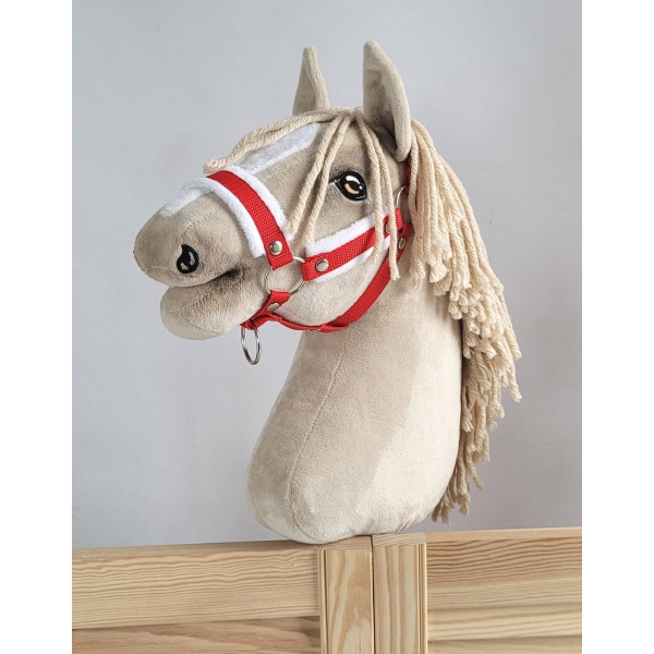 Licol avec Fourrure Blanche pour Cheval Bâton A3 Rouge