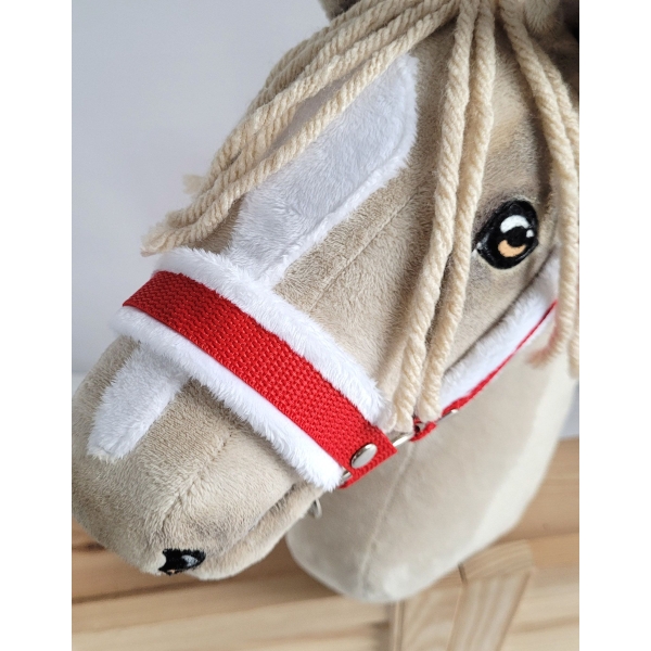 Licol avec Fourrure Blanche pour Cheval Bâton A3 Rouge