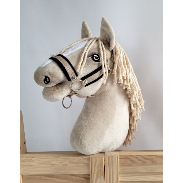 Licol avec Fourrure Noire pour Cheval  Bâton  A3 Beige