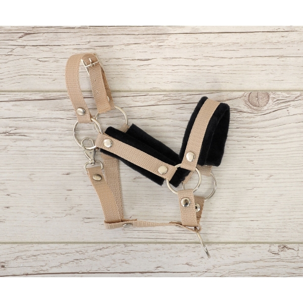 Licol avec Fourrure Noire pour Cheval  Bâton  A3 Beige