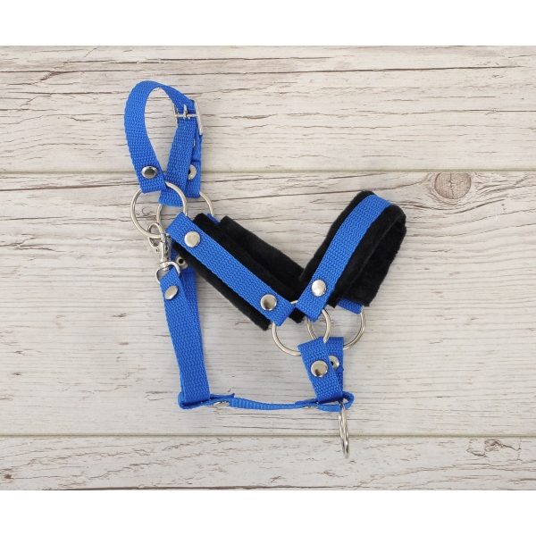 Licol avec Fourrure Noire pour Cheval  Bâton  A3 Bleu