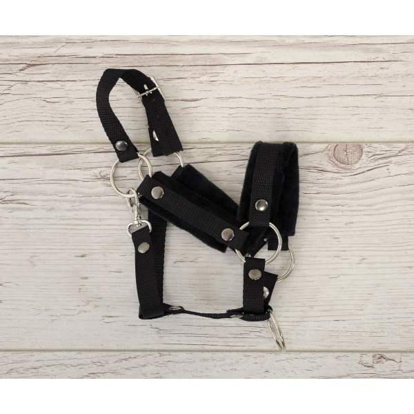 Licol avec Fourrure Noire pour Cheval  Bâton  A3 Noir