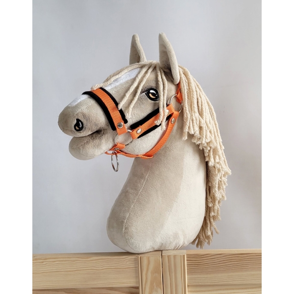 Licol avec Fourrure Noire pour Cheval  Bâton  A3 Orange