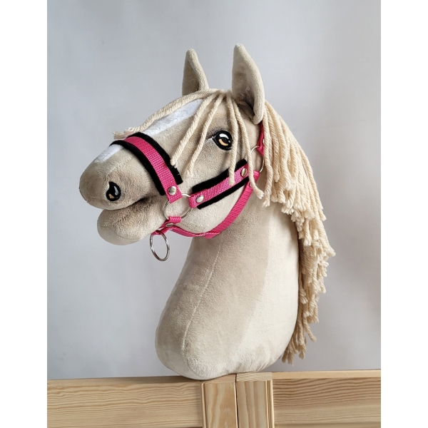 Licol avec Fourrure Noire pour Cheval  Bâton  A3 Rose Foncé