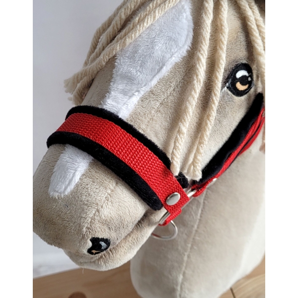 Licol avec Fourrure Noire pour Cheval  Bâton  A3 Rouge