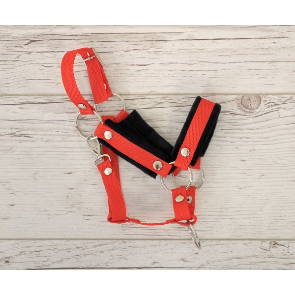 Licol avec Fourrure Noire pour Cheval  Bâton  A3 Rouge