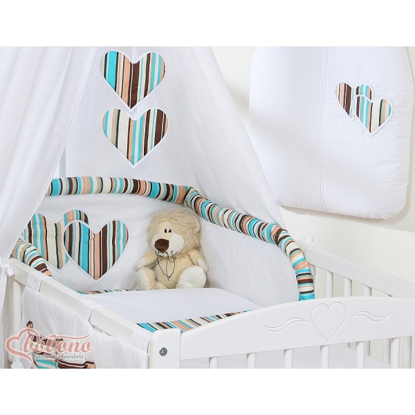 Linge de Lit Bébé Parure 11 pcs avec Ciel Brun Rayures
