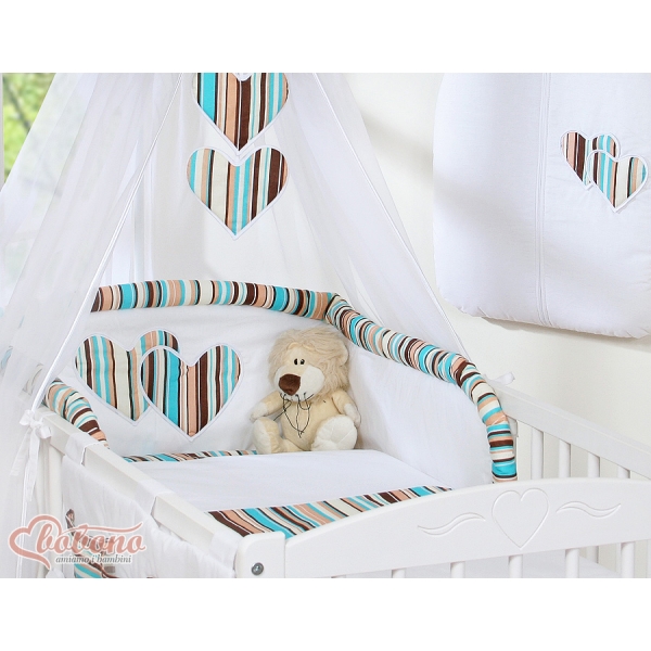 Linge de Lit Bébé Parure 11 pcs avec Ciel Brun Rayures