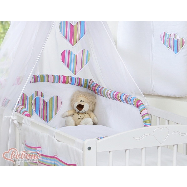 Linge de Lit Bébé Parure 11 pcs avec Ciel Lila Rayures Cœurs
