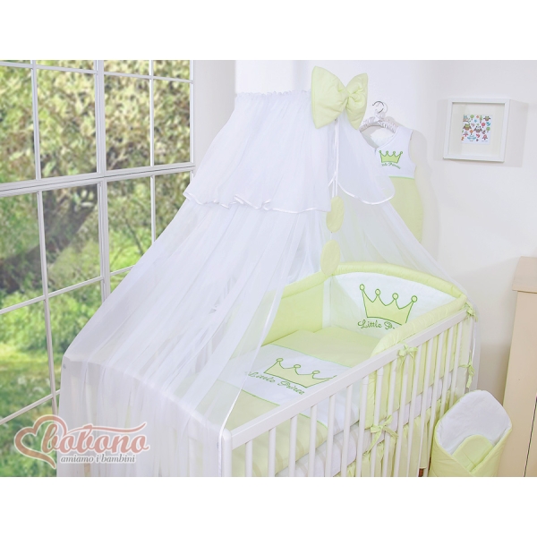 Linge de Lit Bébé Parure 11 pcs avec Moustiquaire Vert Prince / Princess