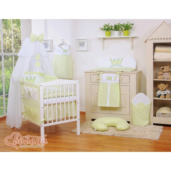 Linge de Lit Bébé Parure 11 pcs avec Moustiquaire Vert Prince / Princess