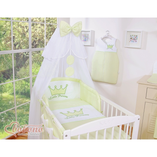 Linge de Lit Bébé Parure 11 pcs avec Moustiquaire Vert Prince / Princess