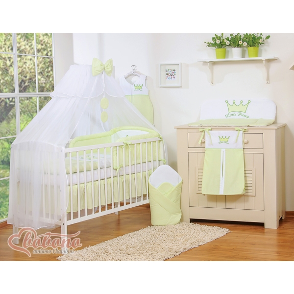 Linge de Lit Bébé Parure 11 pcs avec Moustiquaire Vert Prince / Princess