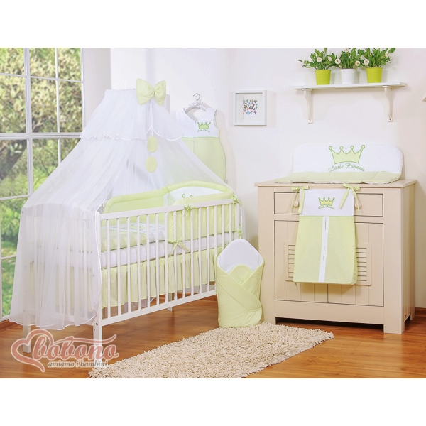 Linge de Lit Bébé Parure 11 pcs avec Moustiquaire Vert Prince / Princess