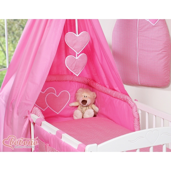 Linge de Lit Bébé Parure 11 pcs  Ciel Rose à Carreaux pour Fille
